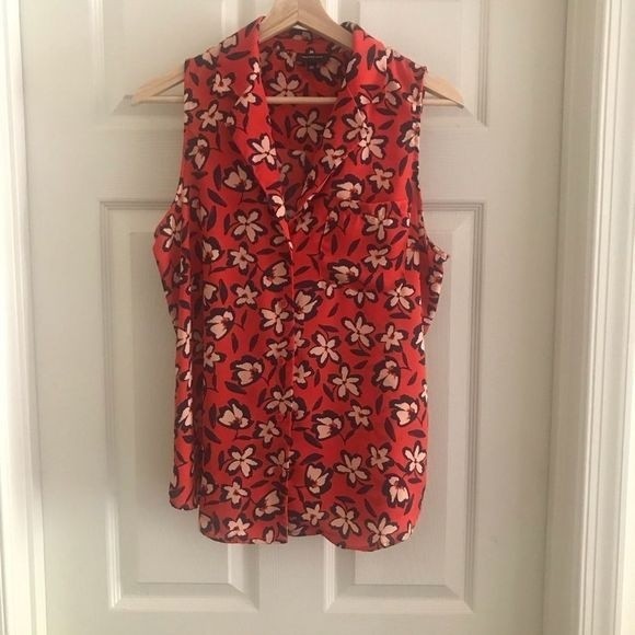 WHO WHAT WEAR Top Sleeveless Button-Down Red/Black/White Size M - Picture 5 of 8